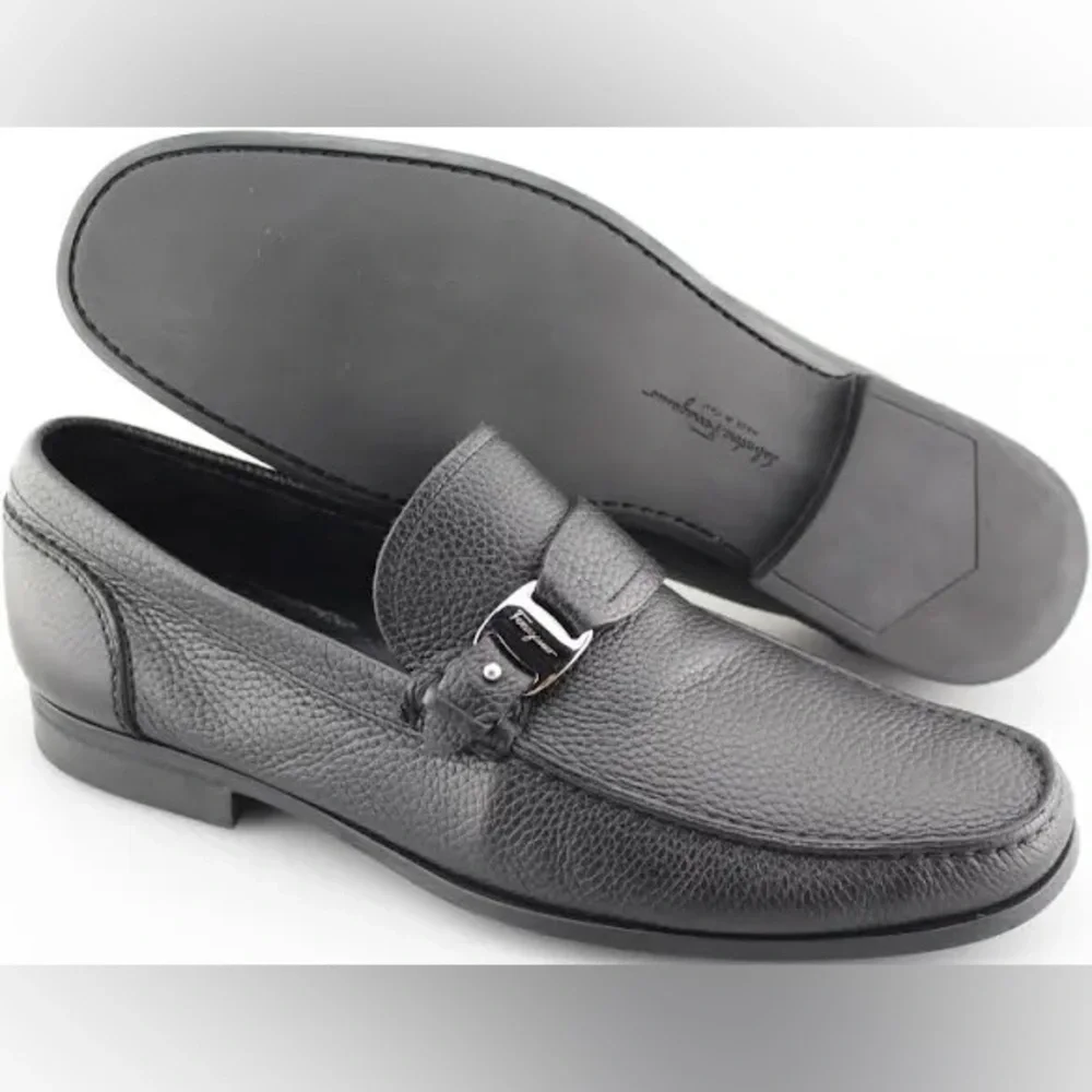 Men's SALVATORE FERRAGAMO 'Bravo' Nero Calf Leather Loafers Size US - 7.5-D